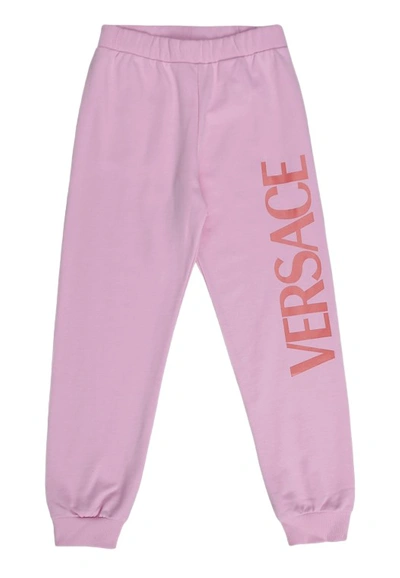 Young Versace Girls Candy/coral Logo Print Sweatpants