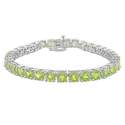 Amour 19 5/8 Ct Tgw Peridot Tennis Bracelet In Sterling Silver In White