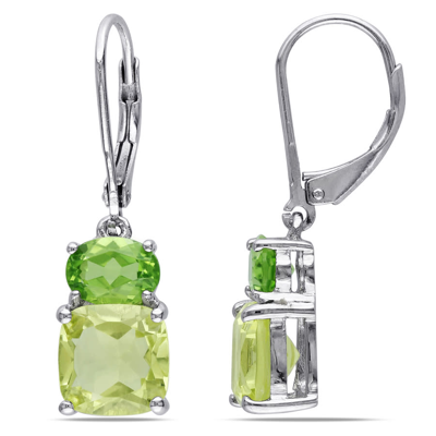 Amour 5 7/8 Ct Tgw Peridot And Lemon Quartz Leverback Earrings In Sterling Silver In White