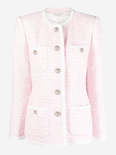 Alessandra Rich Lurex Tweed Blazer With Piping In Pink