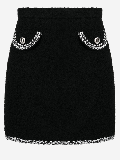 Alessandra Rich Embroidered Tweed High-rise Miniskirt In Black