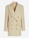 Khaite Nathan Double-breasted Blazer Jacket With Padded Shoulders In Custard