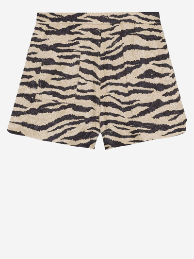Ganni Zebra-print Crinked Shorts In Khaki