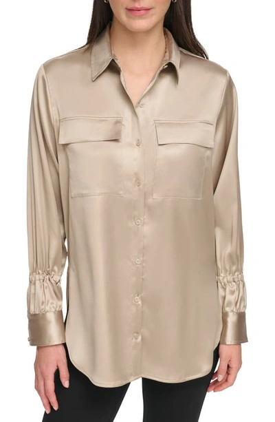 Dkny Long Sleeve Button-up Shirt In Pebble
