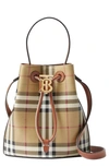 Burberry Mini Bucket Handbag With Monogram Detail In Vintage Chk/ Briar Brown