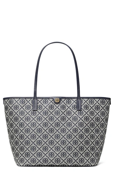 Tory Burch Small T Monogram Zip Canvas Tote Bag In Tory Navy