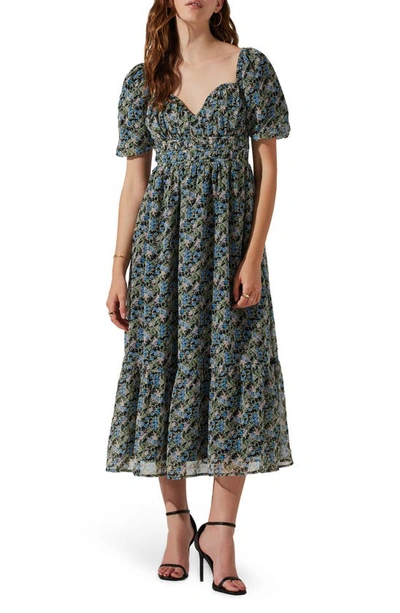 Astr Floral Sweetheart Neck Dress In Blue Multi Floral