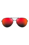 Maui Jim Walaka 57mm Polarizedplus2® Aviator Sunglasses In Matte Black