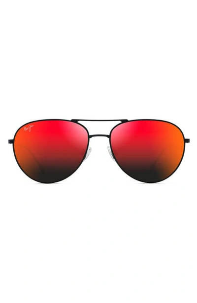 Maui Jim Walaka 57mm Polarizedplus2® Aviator Sunglasses In Matte Black