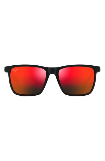 Maui Jim One Way 55mm Polarizedplus2® Rectangular Sunglasses In Black Matte