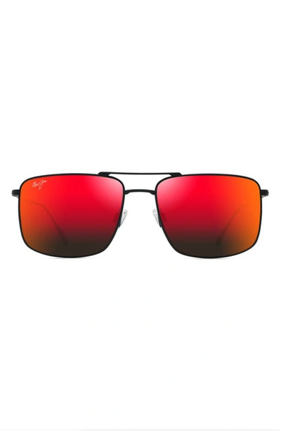 Maui Jim Aeko 55mm Polarizedplus2® Aviator Sunglasses In Matte Black