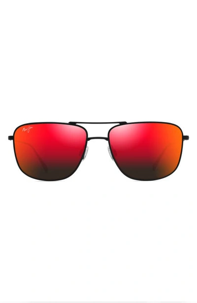 Maui Jim Mikioi 54mm Polarizedplus2® Aviator Sunglasses In Matte Black