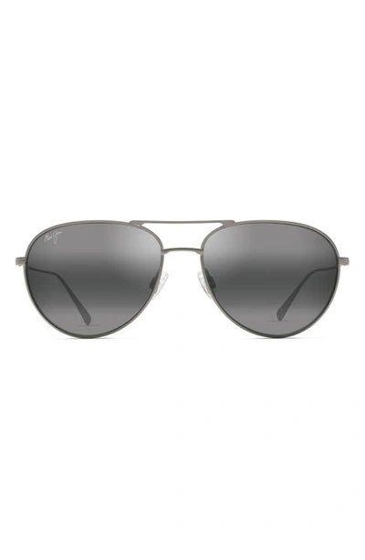 Maui Jim Walaka 57mm Polarizedplus2® Aviator Sunglasses In Matte Titanium