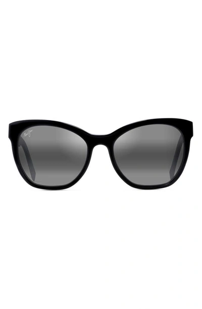 Maui Jim Women's Glory Glory Polarized Cat Eye Sunglasses In Black Gloss W/man Utd/neutral Grey Polarized