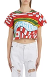 DOLCE & GABBANA MIXED PRINT CROP COTTON GRAPHIC T-SHIRT