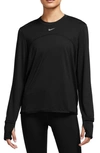 Nike Women's Dri-fit Swift Element Uv Crew-neck Running Top In Black,reflective Silver