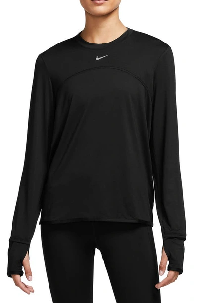 Nike Women's Dri-fit Swift Element Uv Crew-neck Running Top In Black,reflective Silver