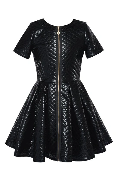 Hannah Banana Kids' Quilted Faux Leather Skater Dress In Black