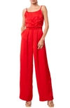 Ciebon Cecilie Pleated Satin Cami Jumpsuit In Red