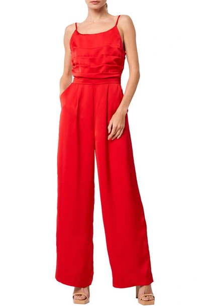 Ciebon Cecilie Pleated Satin Cami Jumpsuit In Red