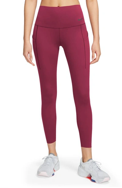 Nike Women's Universa Medium-support High-waisted 7/8 Leggings With Pockets In Red