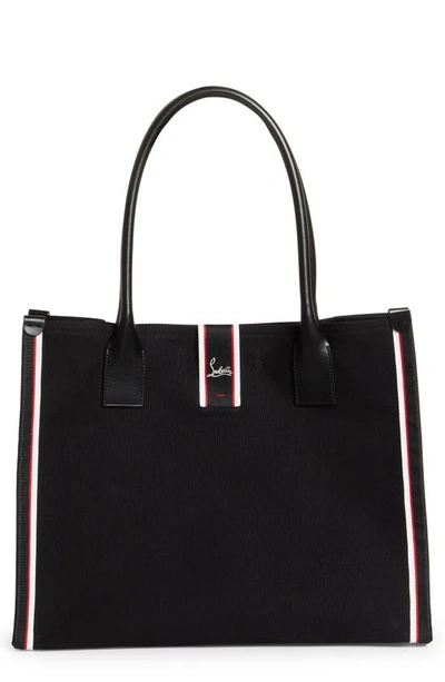 Christian Louboutin Nastroloubi Xl Grosgrain-trimmed Canvas Tote Bag In Black/black/multi