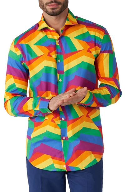 OPPOSUITS OPPOSUITS ZIGZAG RAINBOW STRETCH BUTTON-UP SHIRT
