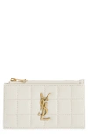 Saint Laurent Gaby Quilted Zip Leather Card Case In Blanc Vintage