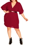 City Chic Belted Faux Wrap Dress In Cherry