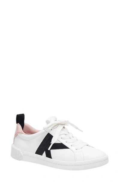 Kate Spade Signature Leather Colourblock Low-top Trainers In True White/mochi Pink