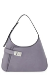 Ferragamo Arch Large Leather Shoulder Bag In Fog Grey