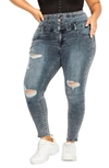City Chic Asha Ripped Skinny Jeans In Blue Grey