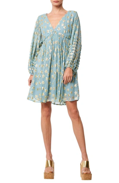 Ciebon Sallie Metallic Star Print Long Sleeve Minidress In Blue