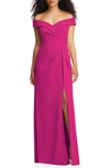 After Six Cuffed Off-the-shoulder Pleated Faux Wrap Maxi Dress In Pink