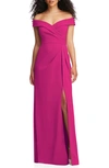 After Six Cuffed Off-the-shoulder Pleated Faux Wrap Maxi Dress In Think Pink