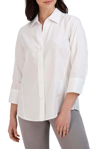 Foxcroft Paityn Jacquard Check Button-up Shirt In White