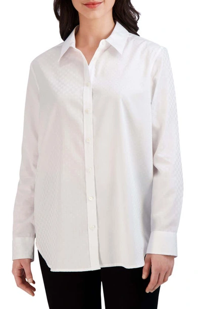 Foxcroft Jacquard Check Boyfriend Button-up Shirt In White
