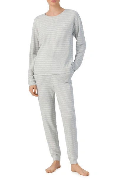 Lauren Ralph Lauren Stripe Long Pajamas In Grey Stripe