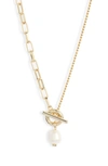 Kendra Scott Leighton Cultured Freshwater Pearl Toggle Necklace In Gold White Pearl