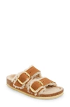 Birkenstock Arizona Big Buckle Genuine Shearling Lined Sandal In Cognac Sandcastle