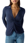 Shop Sanctuary Dreamgirl Twist Front Top In Navy Refle