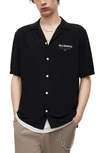 Allsaints Underground Logo Print Relaxed Fit Button Down Camp Shirt In Jet Black