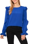 Cece Ruffle Sleeve Crepe Top In Deep Royal Blue