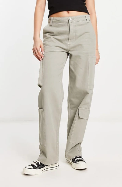 Asos Design Wide Leg Cargo Jean In Sage-green