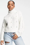 Asos Design Cable Stitch Turtleneck Sweater In Cream