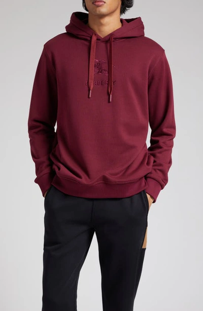 Burberry Embroidered Ekd Cotton Hoodie In Deep Crimson
