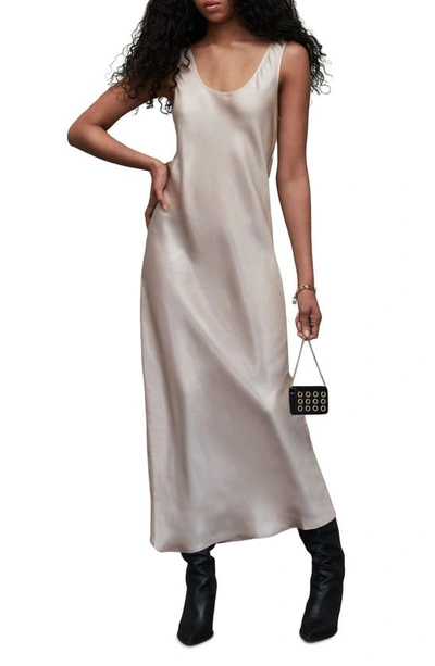 Allsaints Cody Satin Maxi Slip Dress In Pink Pearl