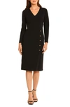 Maggy London V-neck Long Sleeve Midi Dress In Black