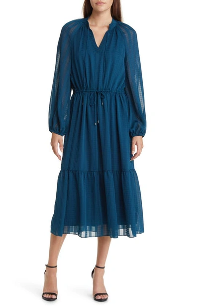 Julia Jordan Mandarine Long Sleeve Tiered Midi Dress In Teal
