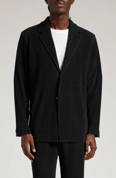 Issey Miyake Pleated Single-breasted Button Blazer In Black